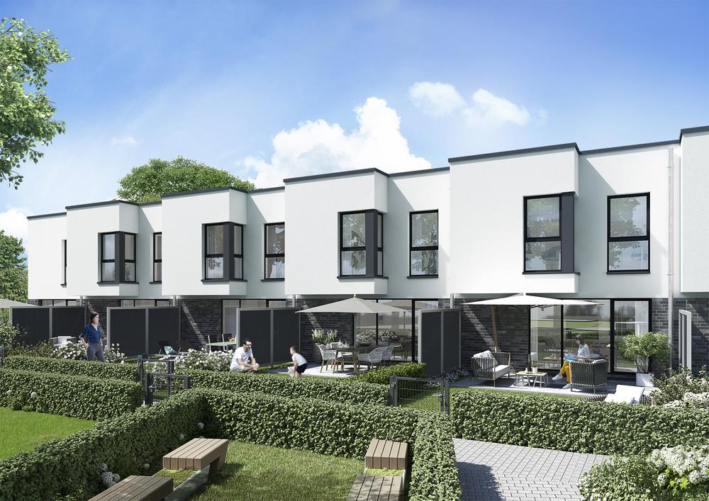Bild Neubau Eigentumswohnungen Kunibertstraße Hilden: Straßenansicht eines Mehrfamilenhauses