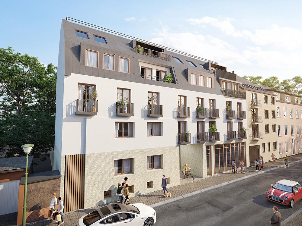 Bild Neubau Bornheim Living, Frankfurt Bild Neubau Studentenapartments Bornheim Living, Frankfurt: Straßenansicht eines Mehrfamilienhauses