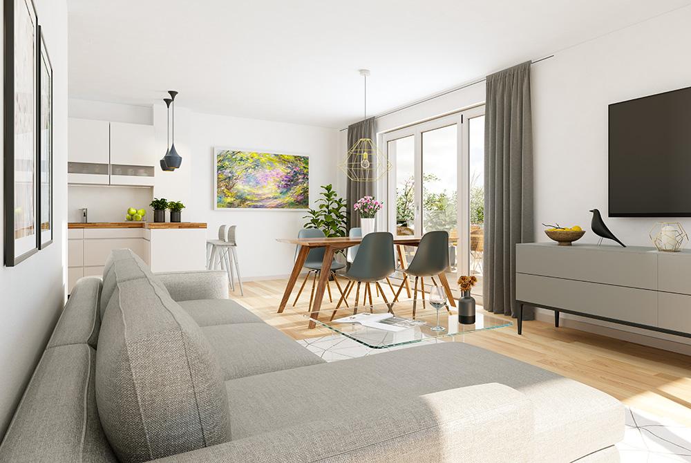 Bild Neubau Eigentumswohnungen Spindäckerstraße Heroldsberg Bild Neubau Eigentumswohnungen Spindäckerstraße Heroldsberg: Bild eines hellen Wohnzimmers