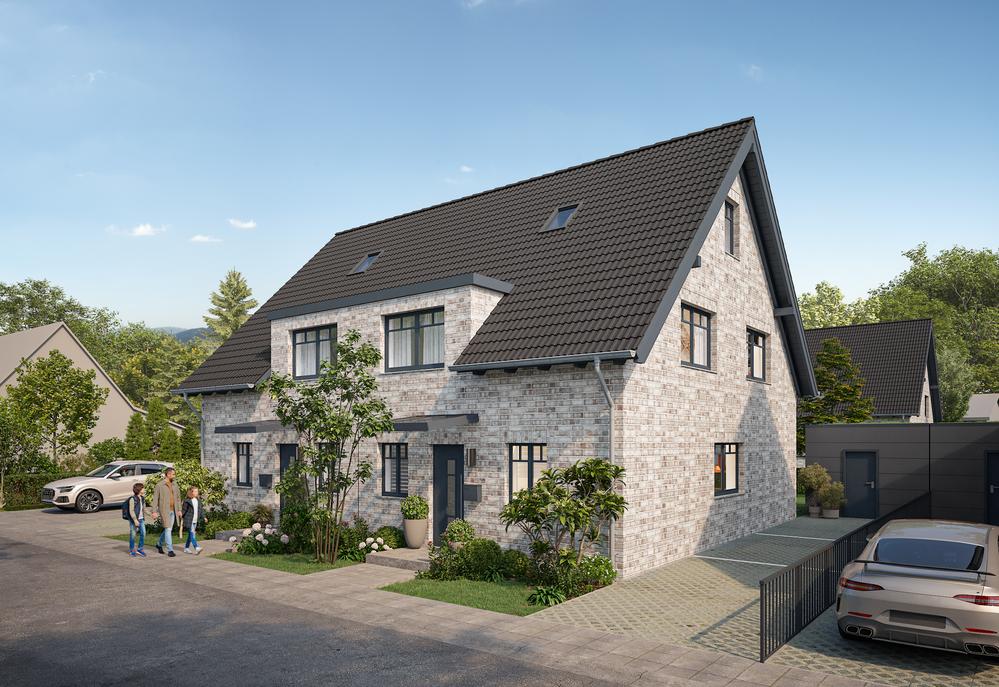 Bild Neubau Hebbelstraße Neuenkirchen: Frontansicht eines Doppelhauses Bild Neubau Hebbelstraße Neuenkirchen: Frontansicht eines Doppelhauses