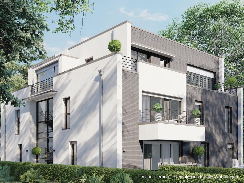 Bild Neubau Eigentumswohnungen FLAIR39, Düsseldorf Bild Neubau Eigentumswohnungen FLAIR39, Düsseldorf: Abendansicht eines Mehrfamilienhauses