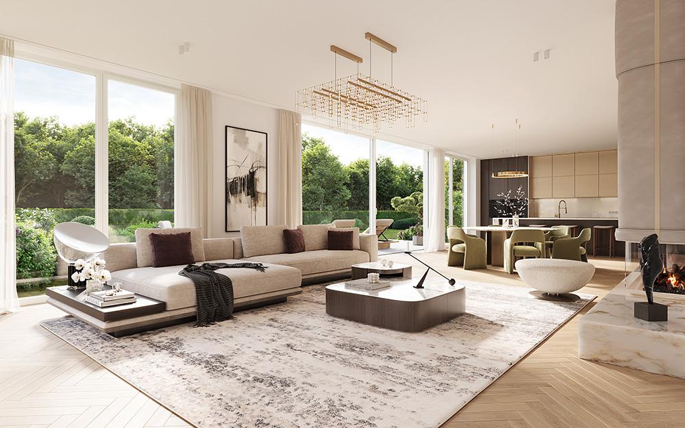 Bild Neubau Eigentumswohnungen Stuberstraße München: Visualisierung eines hellen Wohnzimmers