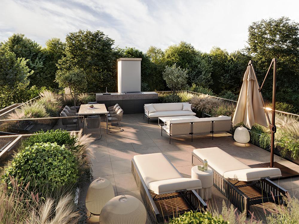 Bild Neubau Eigentumswohnungen Stuberstraße München: Visualisierung einer Dachterrasse