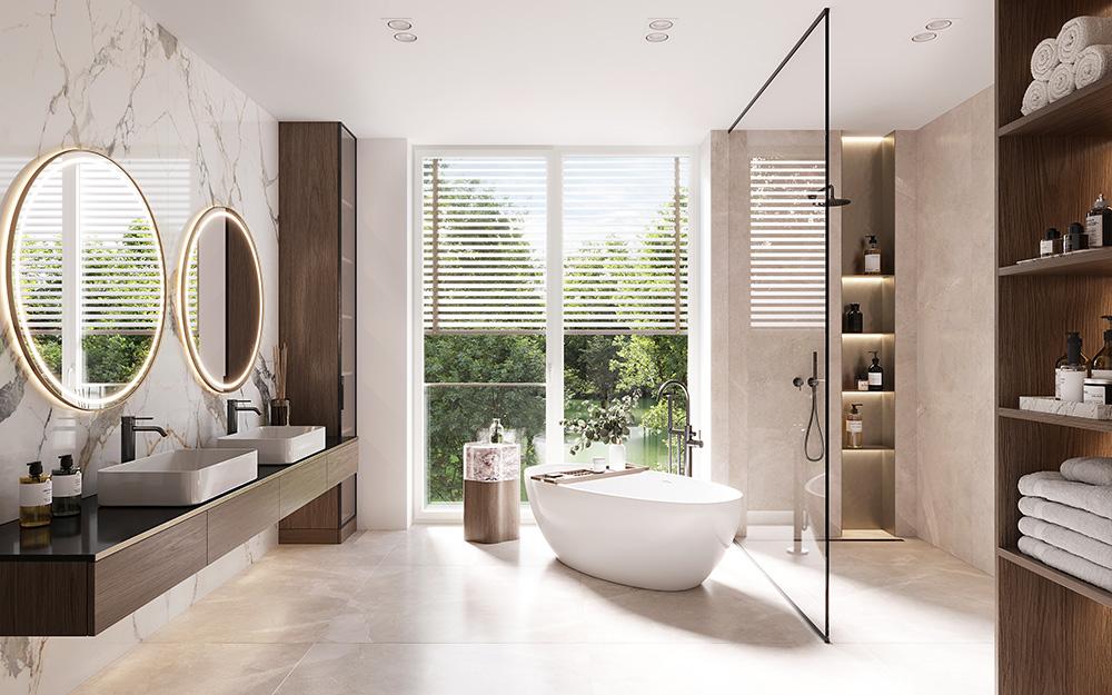 Bild Neubau Eigentumswohnungen Stuberstraße München: Visualisierung eines luxuriösen Badezimmers