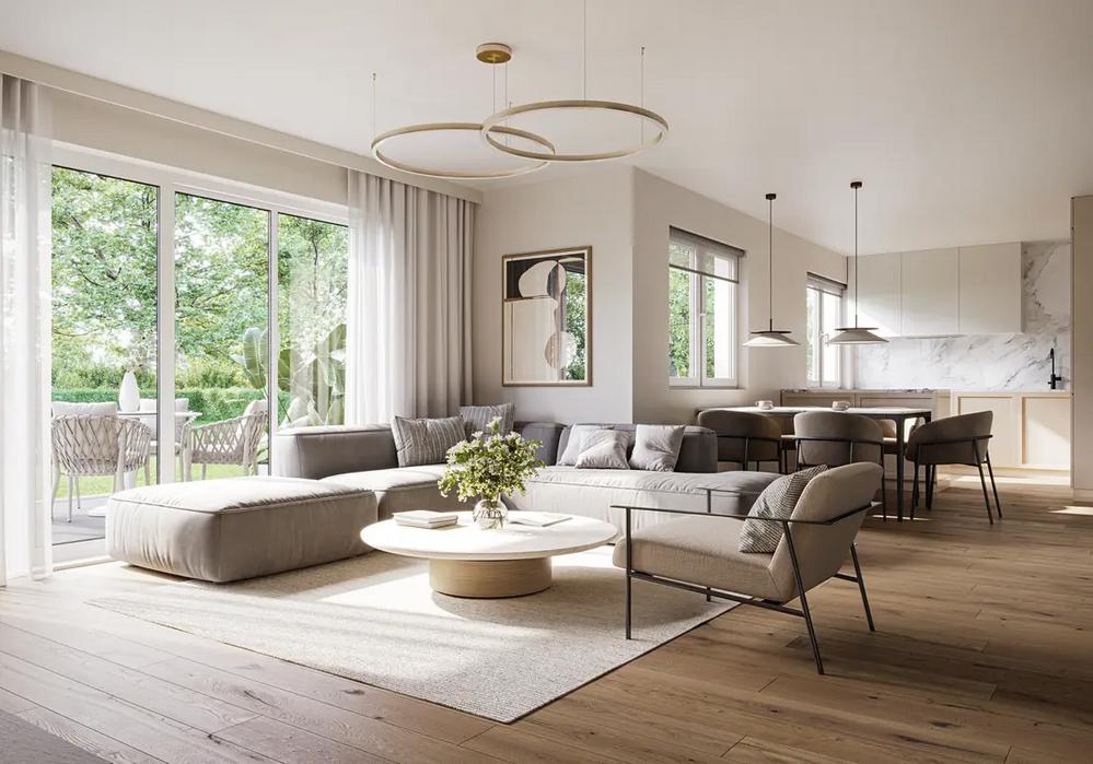 Bild Neubau Eigentumswohnungen Struwelpeterstraße München: Visualisierung eines hellen Wohnzimmers