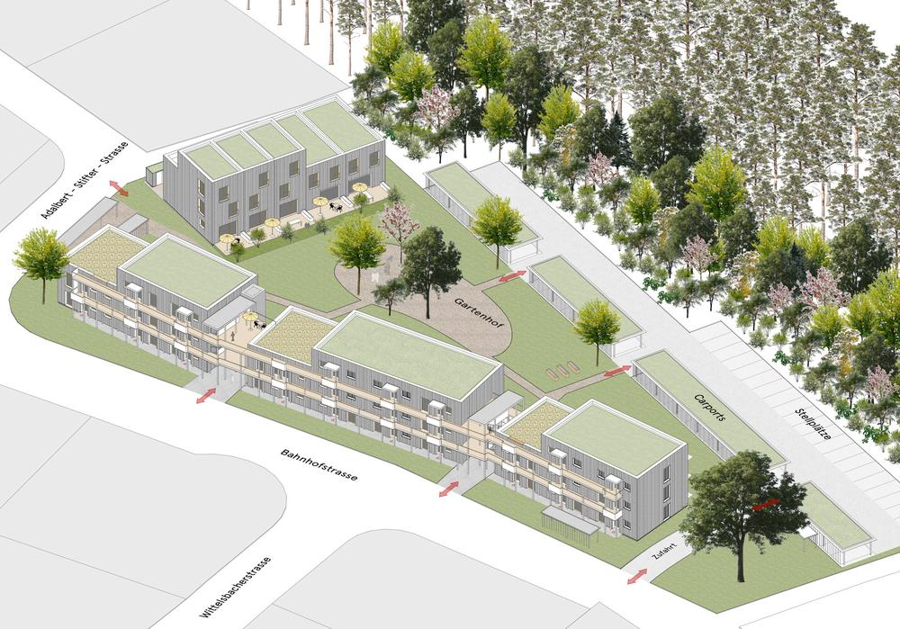 Bild Neubau Eigentumswohnungen Bahnhofstraße Hilpoltstein: Vogelperspektive auf das Wohnprojekt