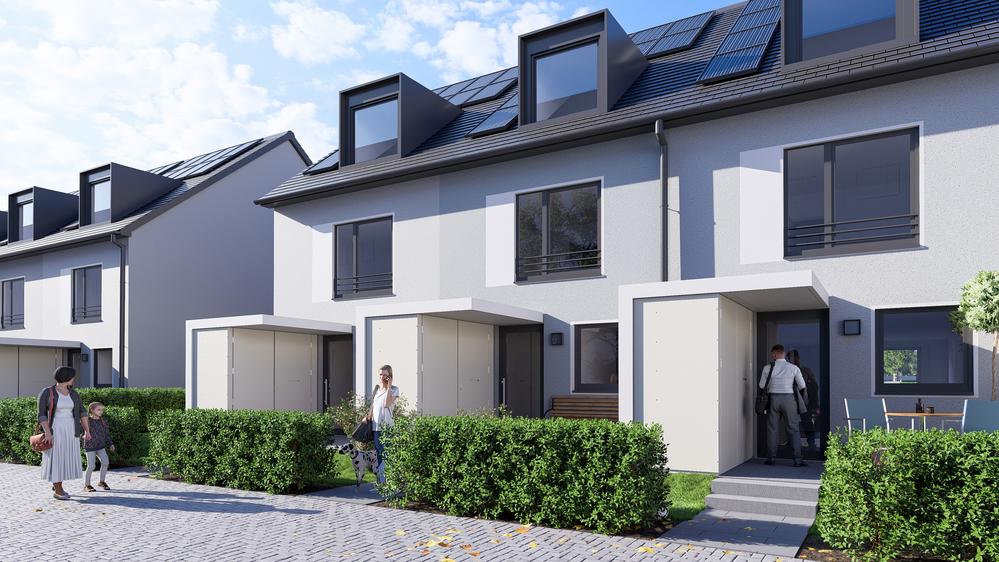 Bild Neubau Häuser Wohnpark Grüne Gärten Friedenshöhe Magdeburg: Visualisierung einer Reihenhausanlage