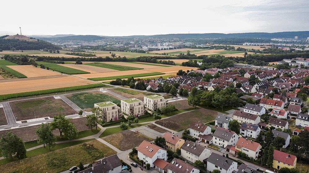 Bild Neubau Eigentumswohnungen Selma-Lagerlöf-Straße Ditzingen: Vogelperspektive auf Ditzingen