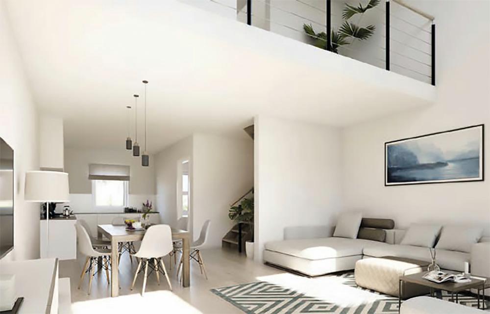Bild Neubau Häuser Oberhauser Straße: Visualisierung eines hellen Wohnzimmers