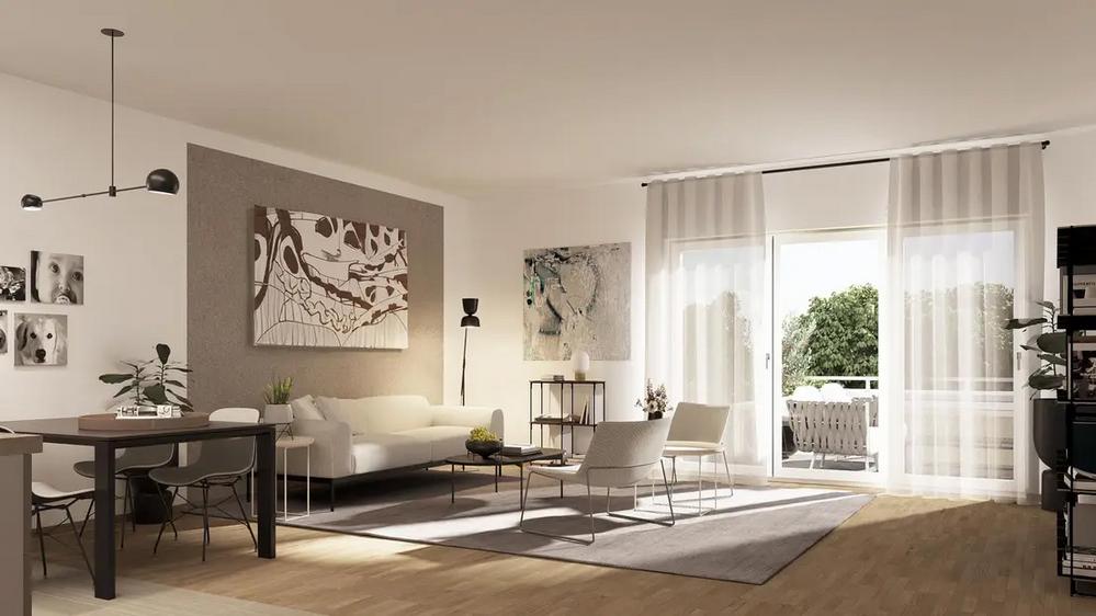 Bild Neubau Eigentumswohnungen und Häuser Am Brunen Bochum Bild Neubau Eigentumswohnungen und Häuser Am Brunen Bochum: Visualisierung eines hellen Wohnzimmers
