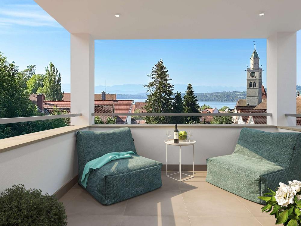 Bild Neubau Eigentumswohnungen Friedhofstraße Überlingen: Visualisierung einer hellen Loggia