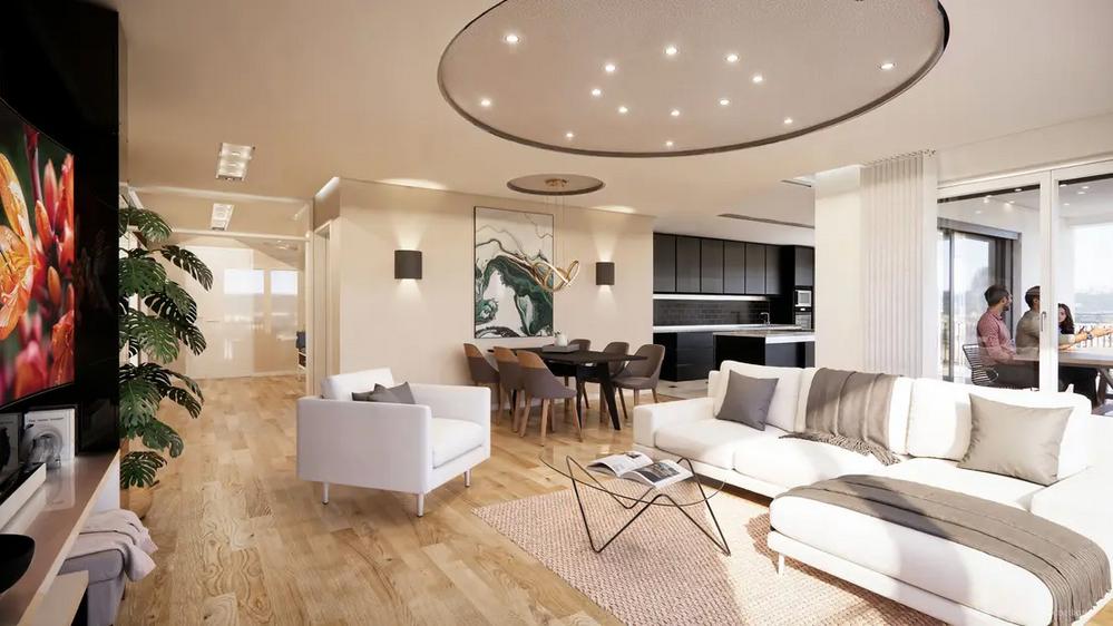 Bild Neubau Eigentumswohnungen Haarholzer Straße Bochum: Visualisierung eines modernen Wohnzimmers