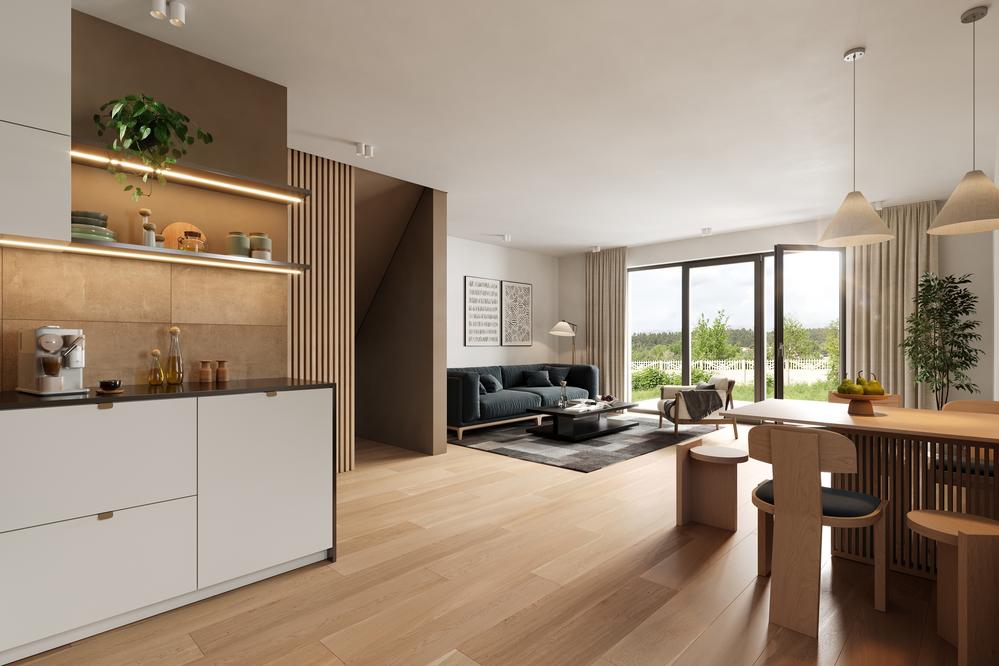 Bild Neubau Doppelhaushälften Neubauprojekt Friedhofstraße 44, Groß-Zimmern: Visualisierung eines hellen Wohnzimmers