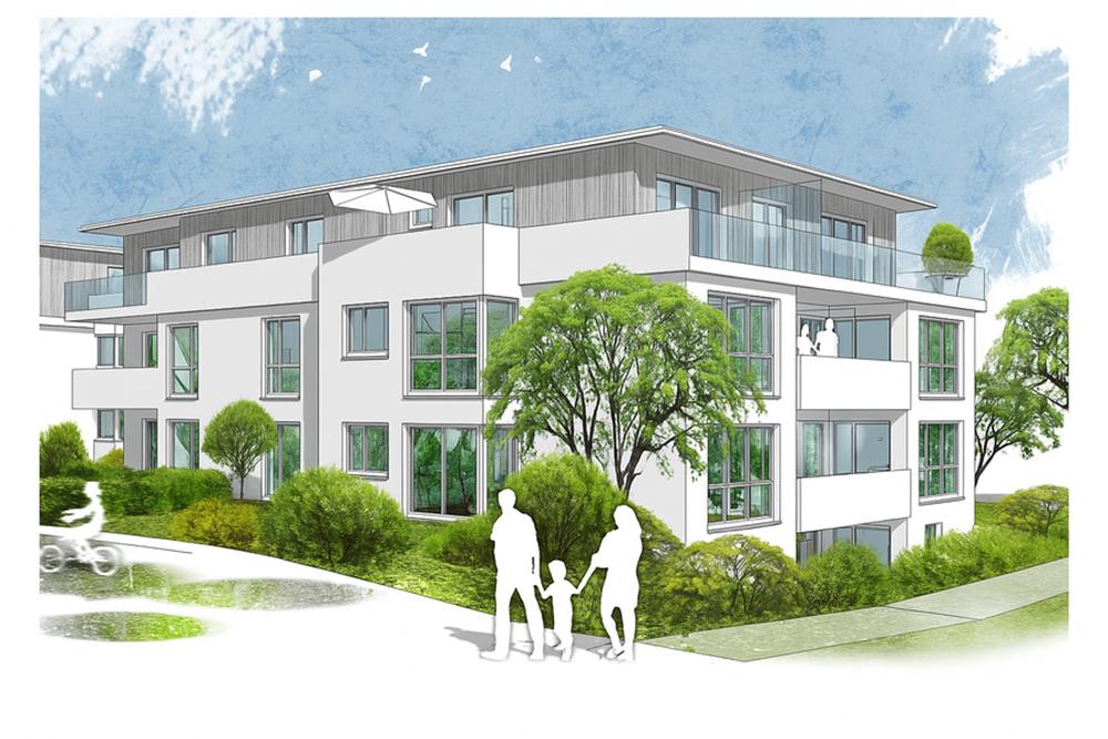 Bild Neubau Eigentumswohnungen Neubau Marie-Curie-Straße Untereisesheim: Visualisierung eines Mehrfamilienhauses