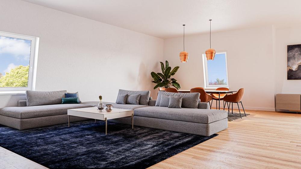 Bild Neubau Eigentumswohnungen Altenberger-Dom-Straße 59, Bergisch Gladbach: Visualisierung eines modernen Wohnzimmers