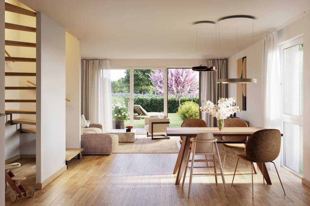 Bild Neubau Häuser Stäudachstraße Leinfelden-Echterdingen: Visualisierung eines modernen Wohnzimmers