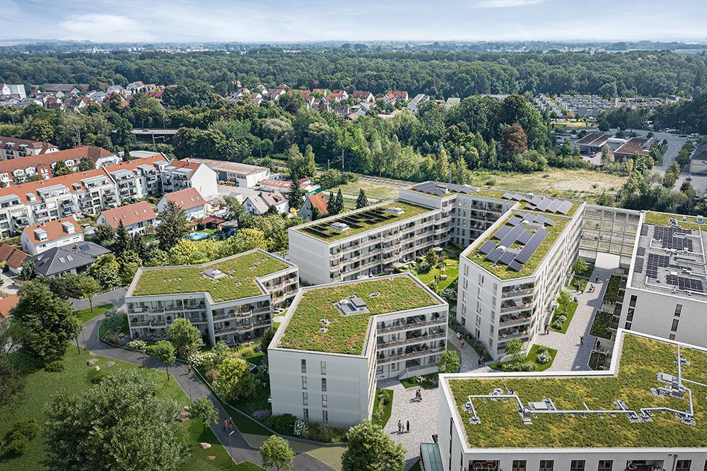 Bild Neubau Eigentumswohnungen Angerstraße Freising Bild Neubau Eigentumswohnungen Angerstraße Freising: Vogelpespektive auf das Bauprojekt