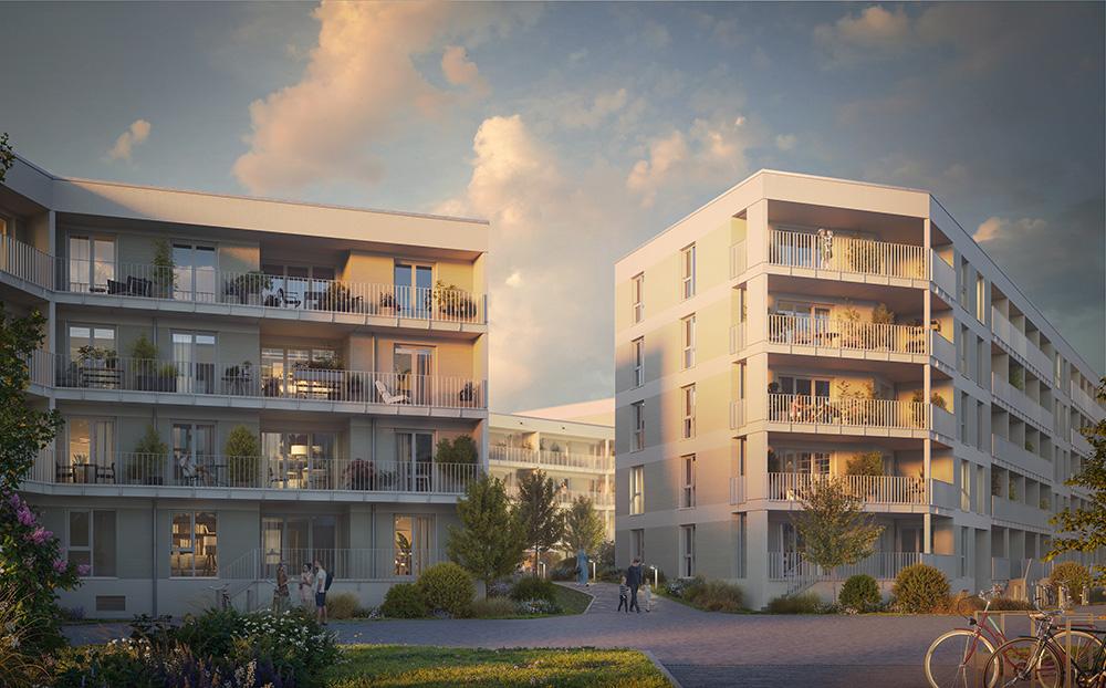 Bild Neubau Eigentumswohnungen Angerstraße Freising Bild Neubau Eigentumswohnungen Angerstraße Freising: Vogelpespektive auf das Bauprojekt