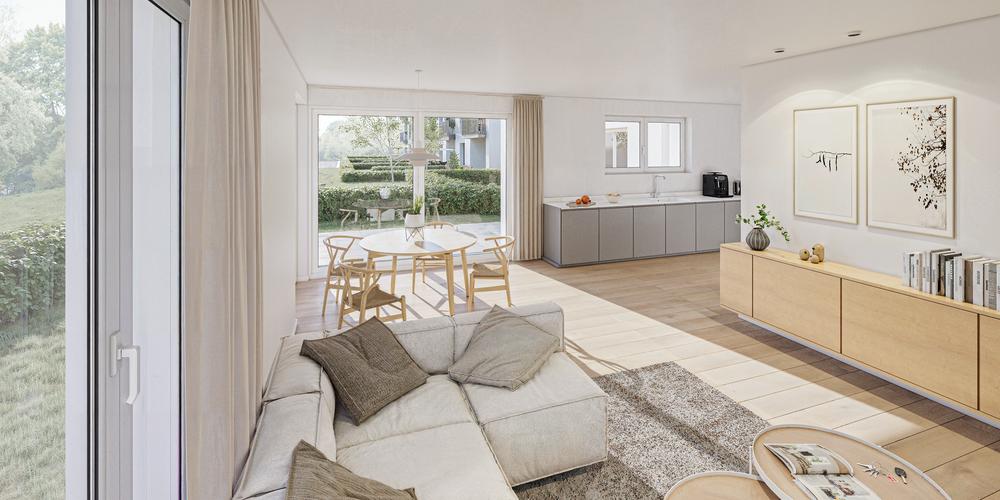 Bild Neubau Eigentumswohnungen Am Sonnenrain Schwäbisch Hall: Visualisierung eines modernen Wohnzimmers