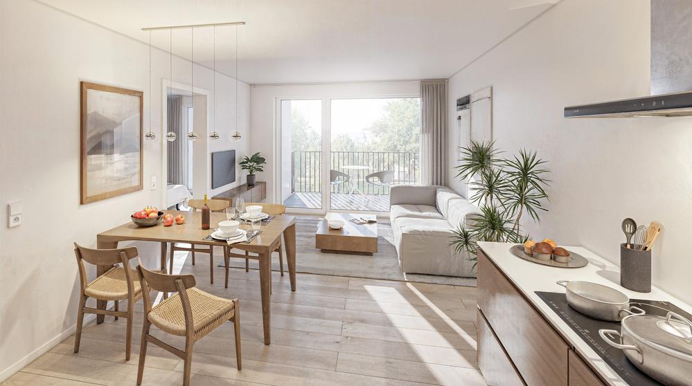 Bild Neubau Eigentumswohnungen Am Sonnenrain Schwäbisch Hall: Visualisierung eines modernen Wohnzimmers