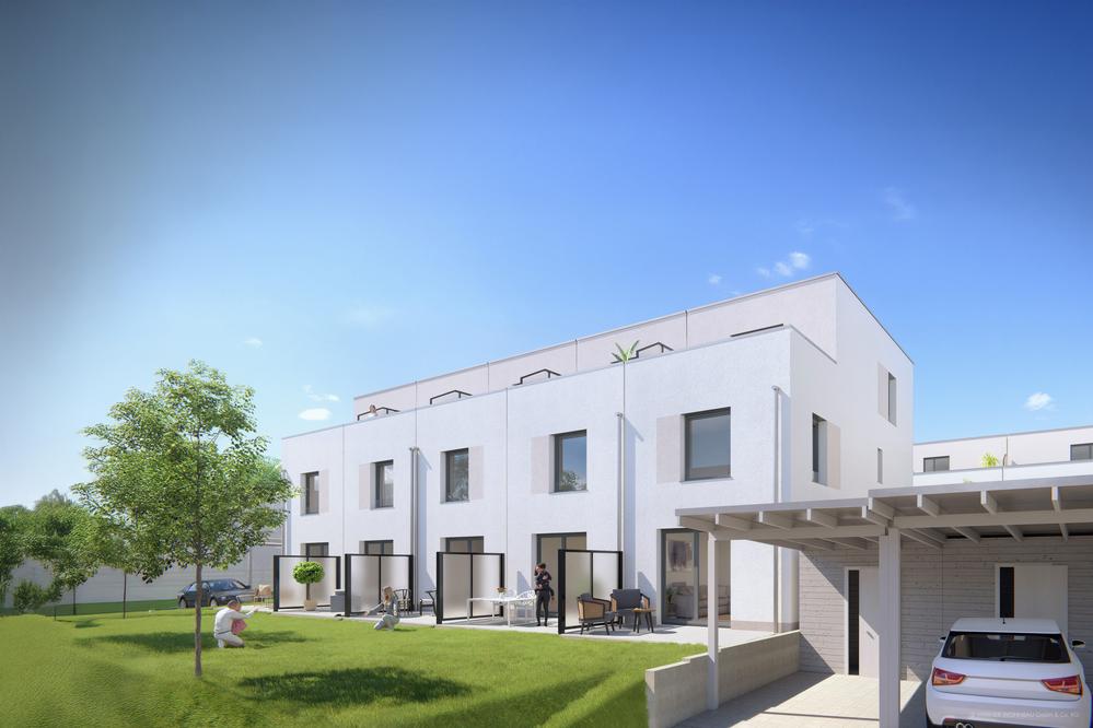 Bild Neubau Häuser Ob dem Korntaler Weg: Eingangsseite einer Reihenhausanlage Ditzingen Bild Neubau Häuser Ob dem Korntaler Weg: Eingangsseite einer Reihenhausanlage Ditzingen: Visualisierung einer Reihenhausanlage