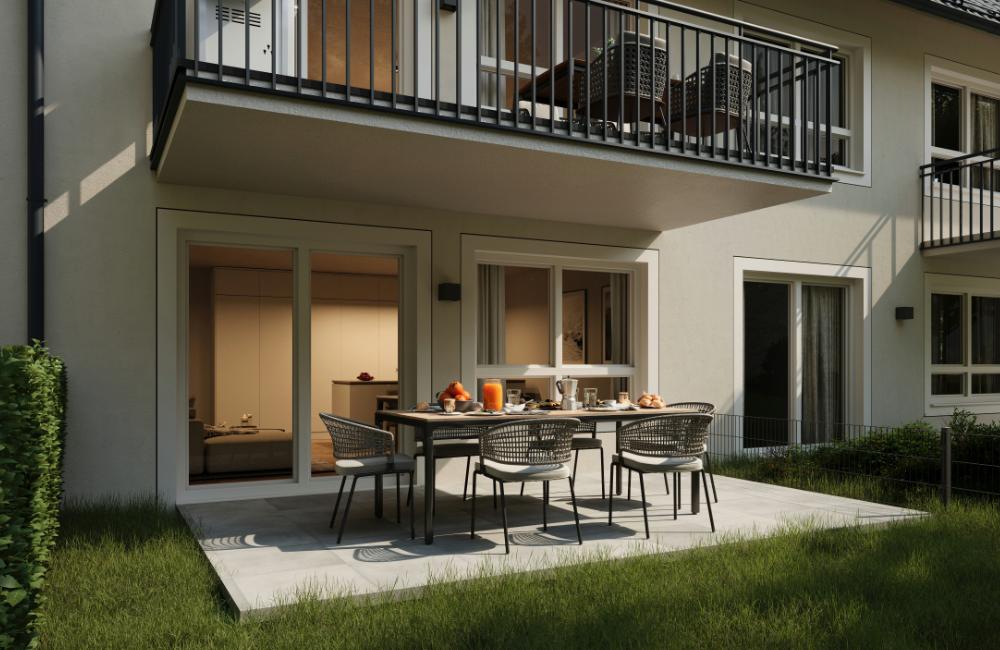 Bild Neubau Eigentumswohnungen Sansibarstraße München Bild Neubau Eigentumswohnungen Sansibarstraße München: Visualisierung einer Gartenterrasse