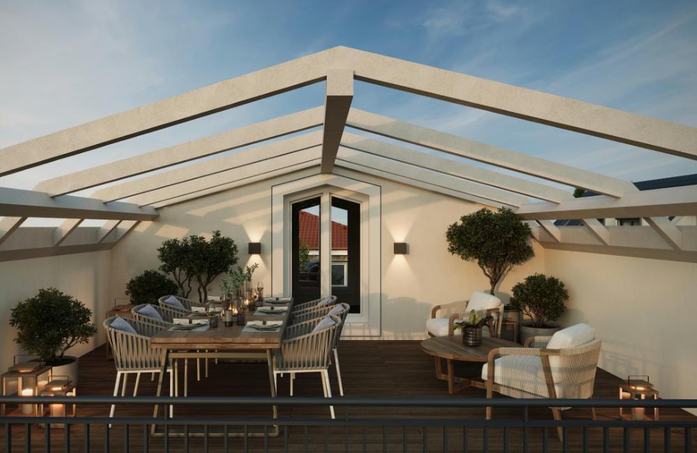 Bild Neubau Eigentumswohnungen Sansibarstraße München Bild Neubau Eigentumswohnungen Sansibarstraße München: Visualisierung einer Dachterrasse