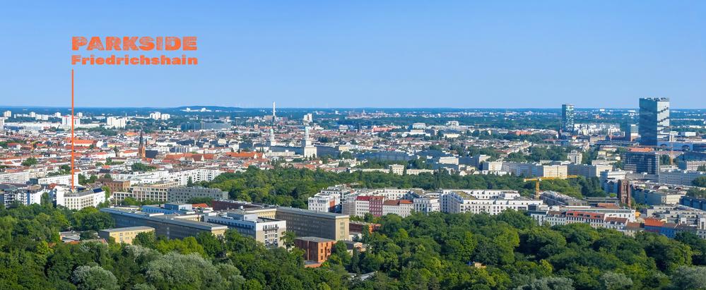 Bild Neubau Eigentumswohnungen Parkside Friedrichshain, Berlin: Luftaufnahme einer Wohnanlage