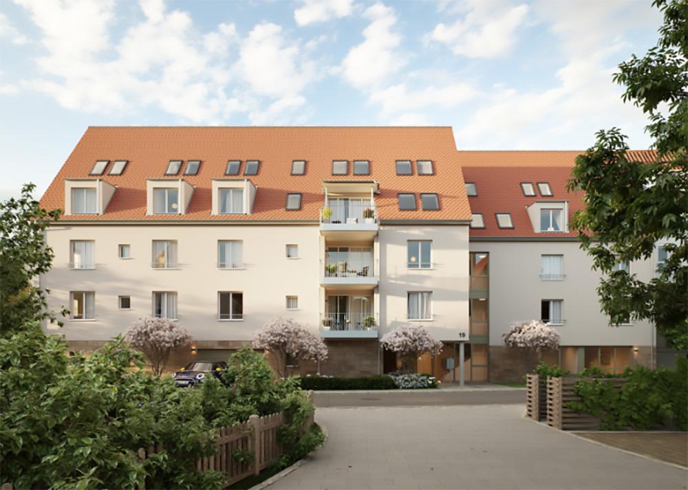 Bild Neubau Eigentumswohnungen Flößerstraße Bietigheim-Bissingen Bild Neubau Eigentumswohnungen Flößerstraße Bietigheim-Bissingen: Visualisierung eines Mehrfamilienhauses