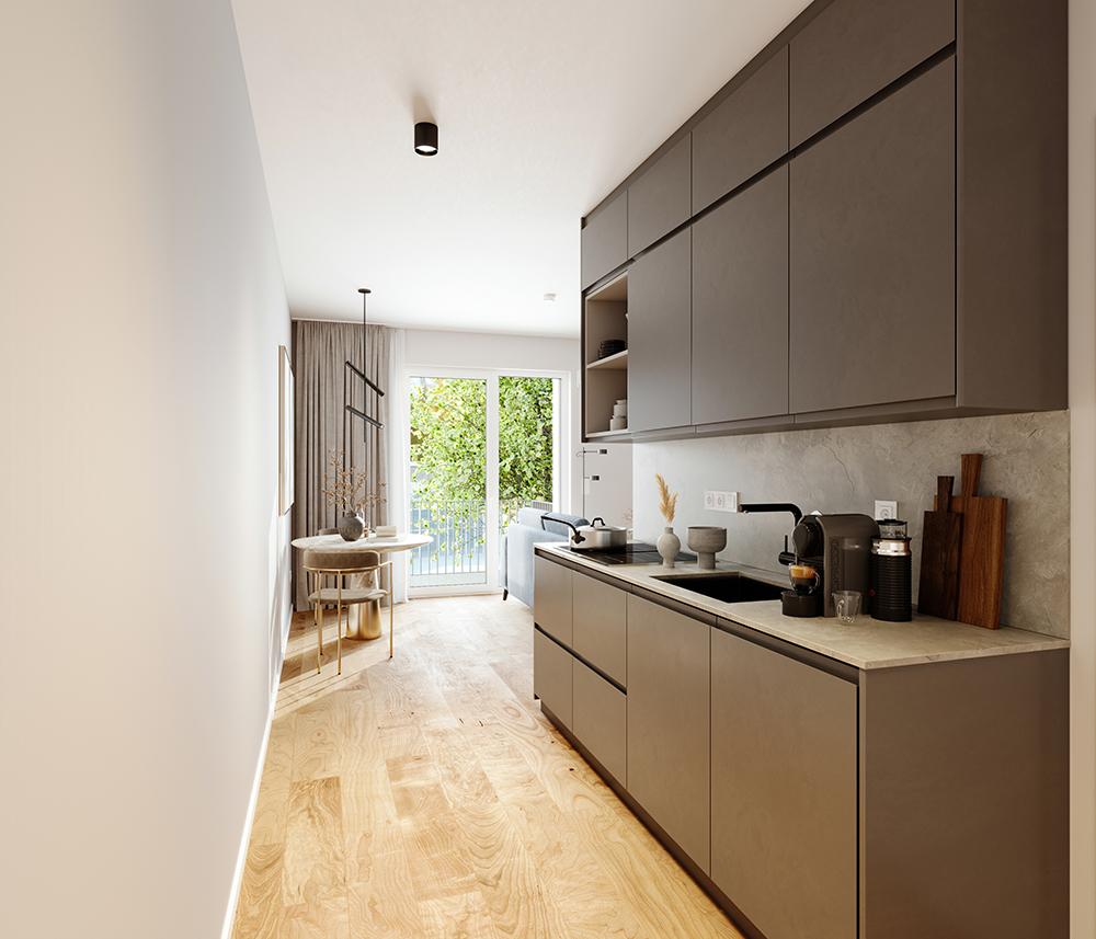 Bild Neubauprojekt Eigentumswohnungen N48 Apartments, Berlin: Visualisierung einer offenen Küche