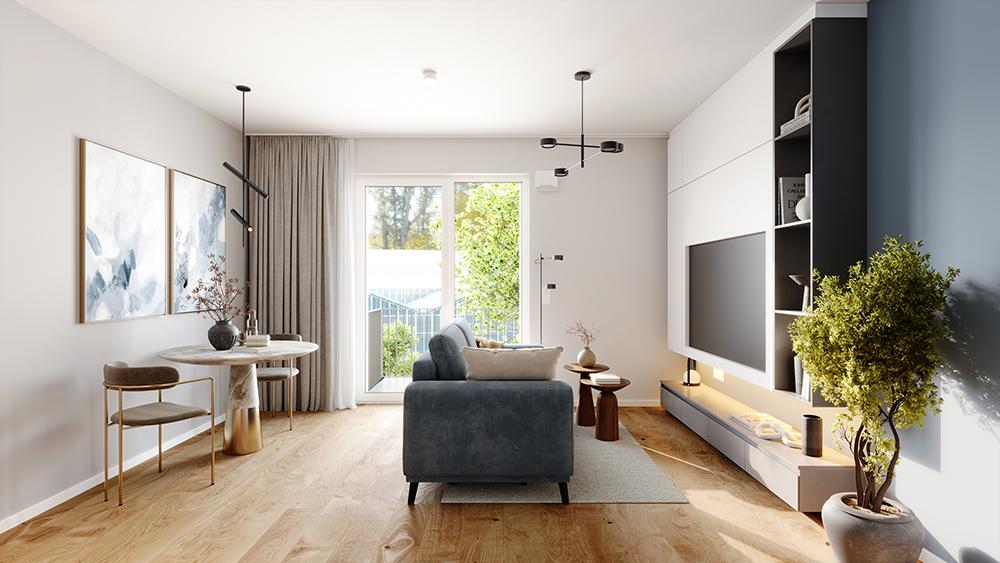 Bild Neubauprojekt Eigentumswohnungen N48 Apartments, Berlin: Visualisierung eines Wohnzimmers