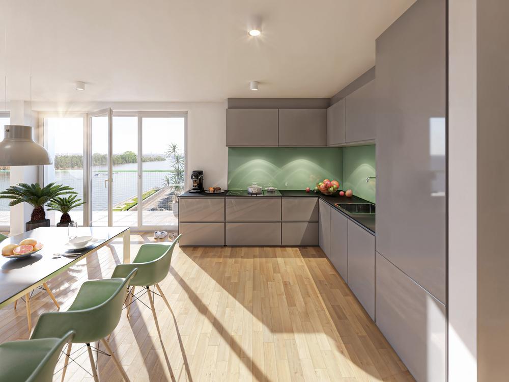 Bild Neubau Eigentumswohnungen An den Rheinwiesen Mainz: Visualisierung einer offenen Wohnküche