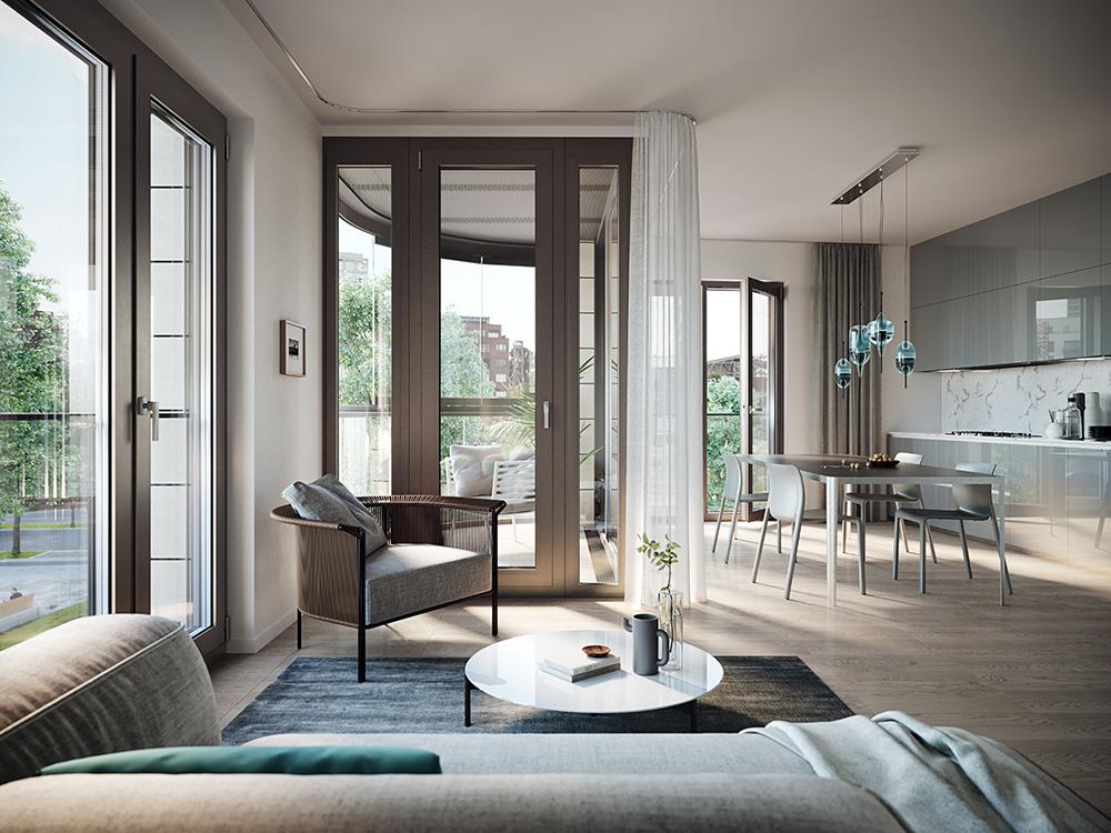 Bild Neubau Eigentumswohnungen HPQ Hafenparkquartier Bild Neubau Eigentumswohnungen HPQ Hafenparkquartier: Bild eines hellen Wophnzimmers