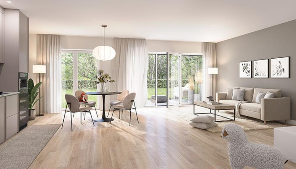 Bild Neubau Eigentumswohnungen Müssenredder Hamburg: Visualisierung eines modernen Wohnzimmers