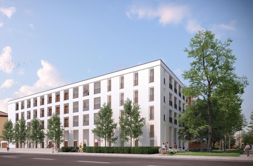 Bild Neubau Eigentumswohnungen Prüfeninger Straße Regensburg Bild Neubau Eigentumswohnungen Prüfeninger Straße Regensburg: Visualisierung eines Mehrfamilienhauses