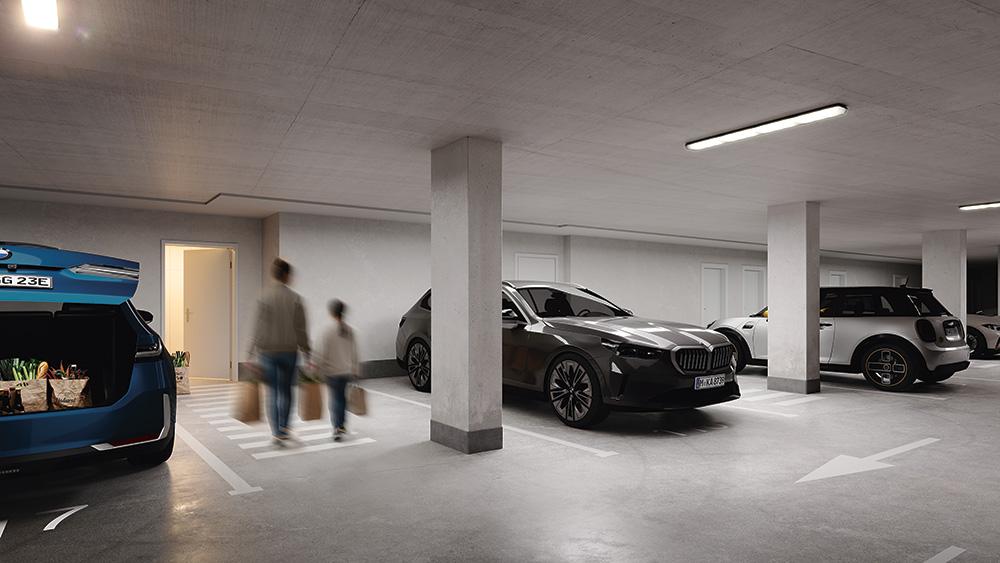 Bild Neubau Häuser Eininger Straße München Bild Neubau Häuser Eininger Straße München: Visualisierung einer Tiefgarage