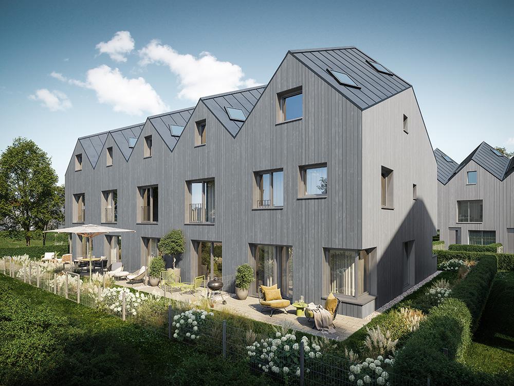 Bild Neubau Häuser Eininger Straße München Bild Neubau Häuser Eininger Straße München: Visualisierung eines Reihenhauses