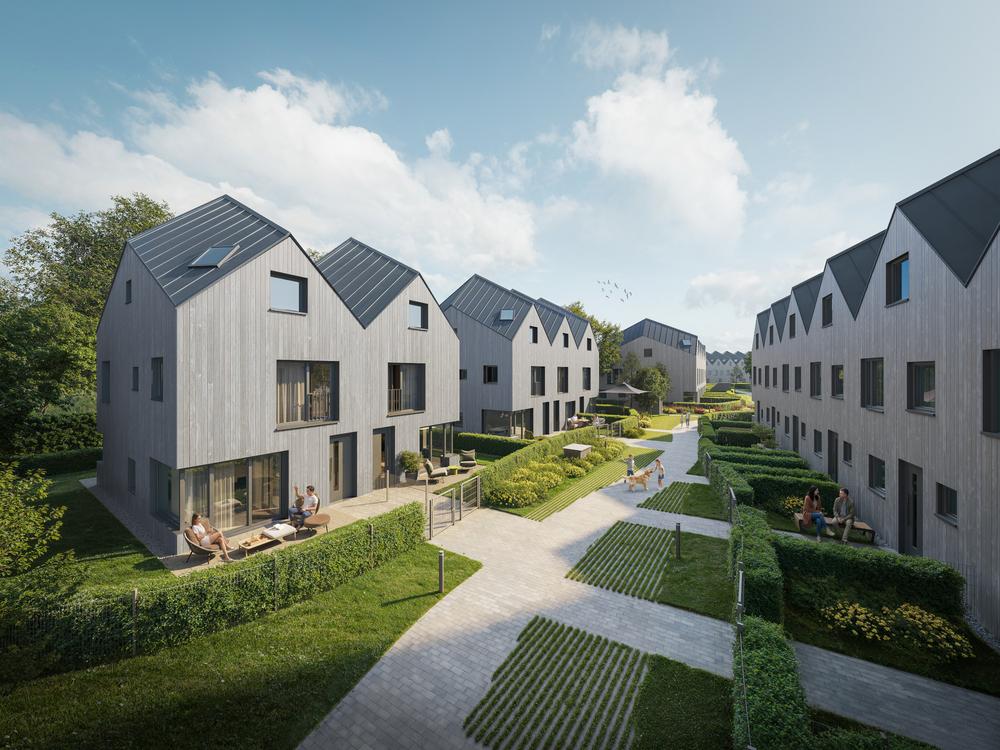 Bild Neubau Häuser Eininger Straße München: Visualisierung einer Reihenhausanlage