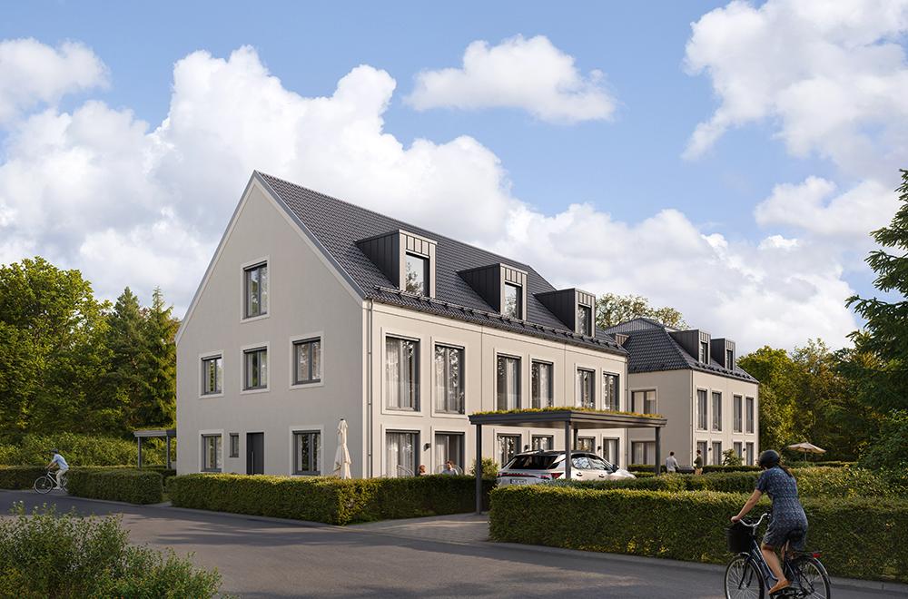 Bild Neubau Häuser Hochalmstraße München: Visualisierung eines Reihenhauses und eines Doppelhauses