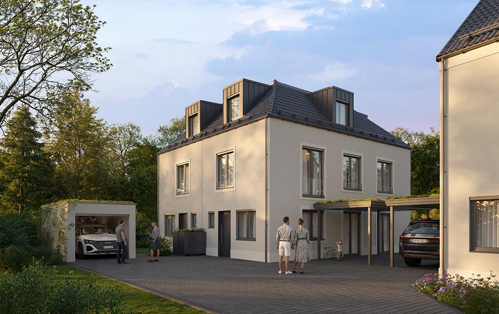 Bild Neubau Häuser Hochalmstraße München: Visualisierung eines Reihenhauses und eines Doppelhauses