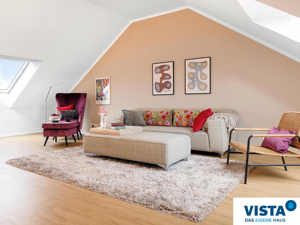 Bild Neubau Häuser Lechfeldstraße Ellgau Bild Neubau Häuser Lechfeldstraße Ellgau: Visualisierung eines Dachgeschoss-Schlafzimmers