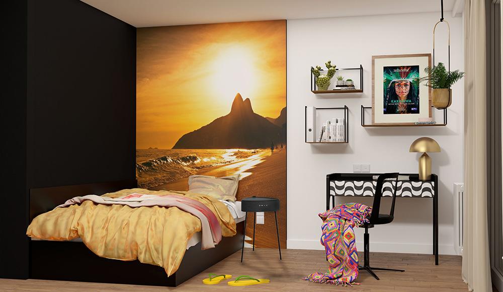 Bild Neubau Studentenapartments Verladestraße Lübeck: Visualisierung eines kleinen Apartments mit Bett