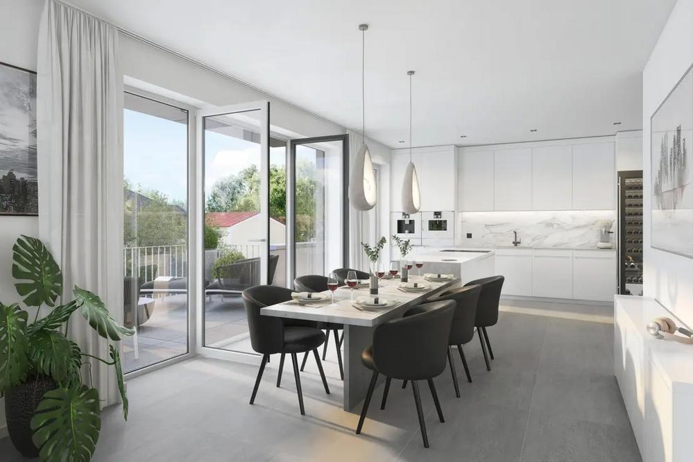 Bild Neubau Eigentumswohnungen Südenstraße Germering: Visualisierung einer offenen Wohnküche