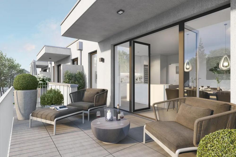 Bild Neubau Eigentumswohnungen Südenstraße Germering: Visualisierung einer hellen Terrasse