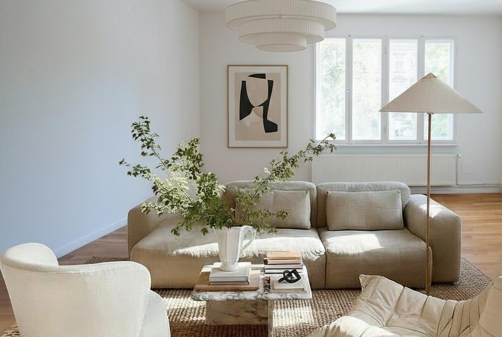 Bild Neubau Sophie & Charlotte, Berlin: Visualisierung eines modern eingerichteten Wohnzimmers