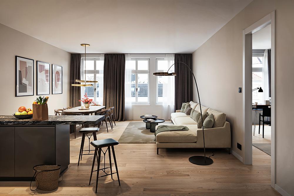 Bild Neubau Eigentumswohnungen Osterstraße 174 Hamburg: Visualisierung eines hellen Wohnzimmers