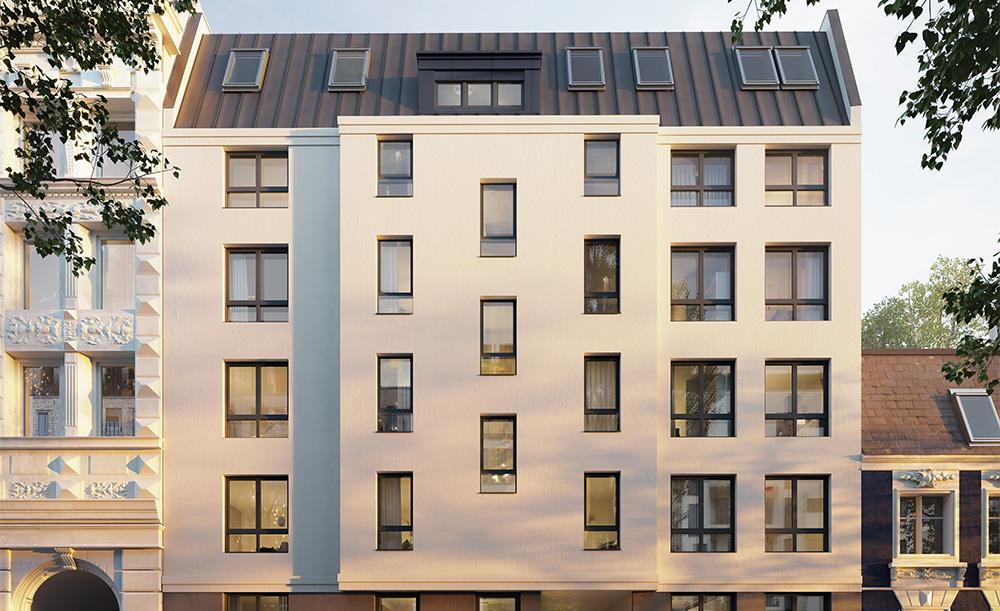 Bild Neubau Eigentumswohnungen Oekersallee Hamburg: Außenansicht eines Mehrfamilienhauses