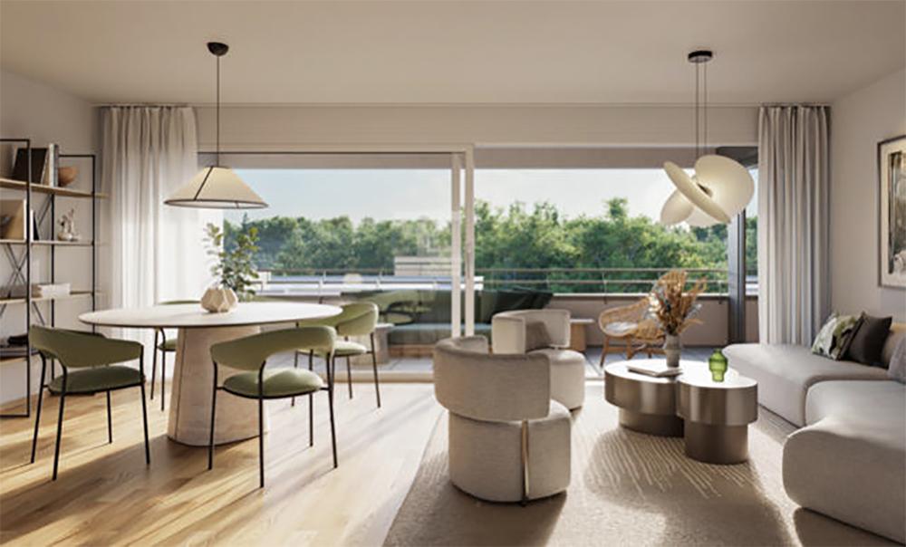 Bild Neubau Eigentumswohnungen Gämsenbergstraße Ludwigsburg: Visualisierung eines großen Wohnzimmers