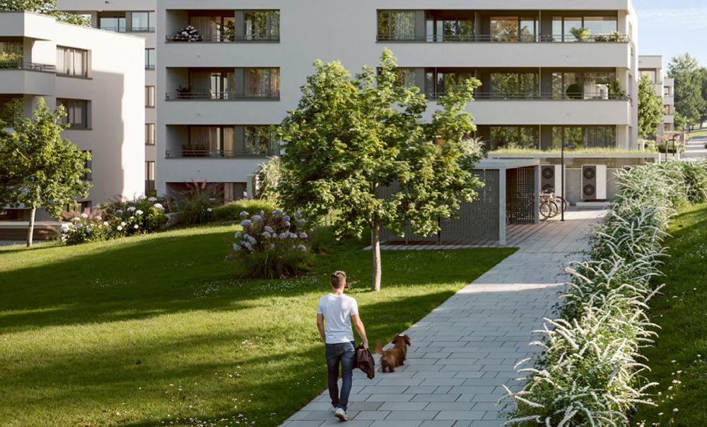 Bild Neubau Eigentumswohnungen Gämsenbergstraße Ludwigsburg: Visualisierung einer Wohnanlage mit Weg