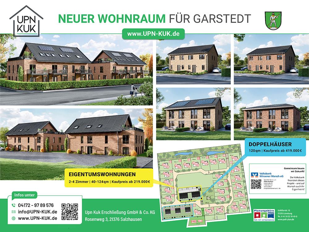 Bild Neubau Eigentumswohnungen und Häuser Auenfeld Garstedt: Collage mit Infos über das Neubauprojekt